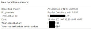 DONATION TO NHS CHARITIES TOGETHER FOR FEB 2021.