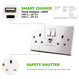 13A 2Gang Switched Socket with USB Type A and Type C (PD3.0 20W)