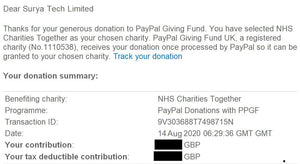 Donation to NHS Charities Together for July 2020.