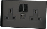Glass Screwless - 13A Double Switched Socket with USB A + C ( PD3.0 20W ) - BLACK