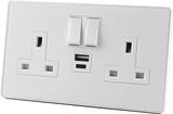 Glass Screwless - 13A Double Switched Socket with USB A + C ( PD3.0 20W ) - WHITE