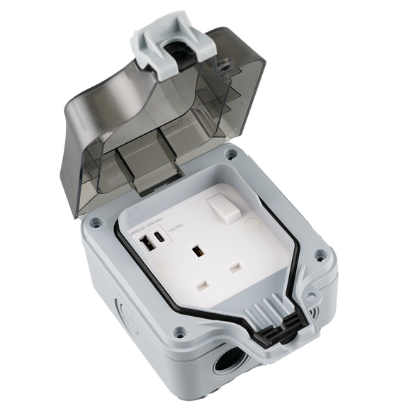 IP66 WaterProof 13A 1Gang Switched Socket with USB Type A and Type C (PD3.0 20W)