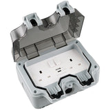 IP66 WaterProof 13A 2Gang Switched Socket with USB Type A and Type C (PD3.0 20W)