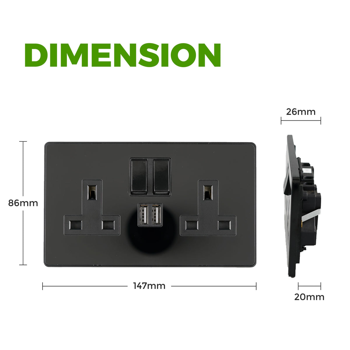 Glass Screwless - 13A Double Switched Socket with USB (2400mA) - White ...