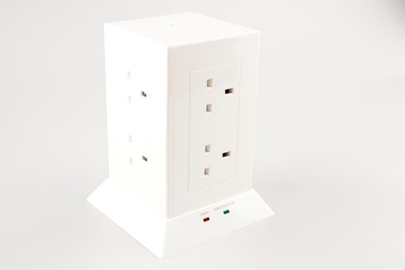 9 Way Tower Socket with Surge Protection - White