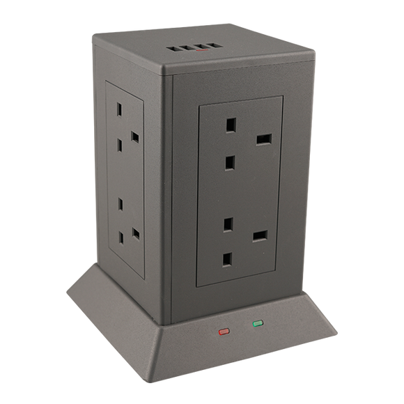 8 Way Tower Socket with Surge and USB (4800mA) - Matt Grey Anthracite