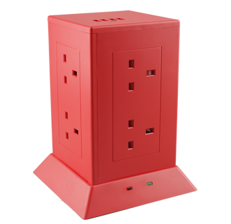 8 Way Tower Socket with Surge and USB (4800mA) - Red