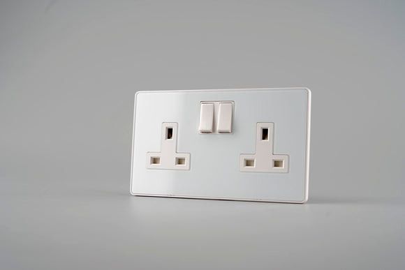 Glass Screwless - 13A Double Switched Socket- WHITE