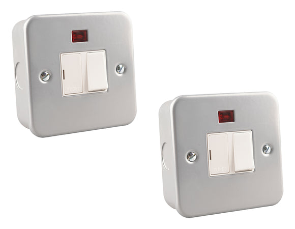 Metal Clad - ASTA 13A Fused & Switched Spur Unit with Neon (Pack of 2)