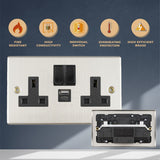 Stainless Steel - 13A 2Gang Switched Socket with USB Type A and Type C (PD3.0 20W)